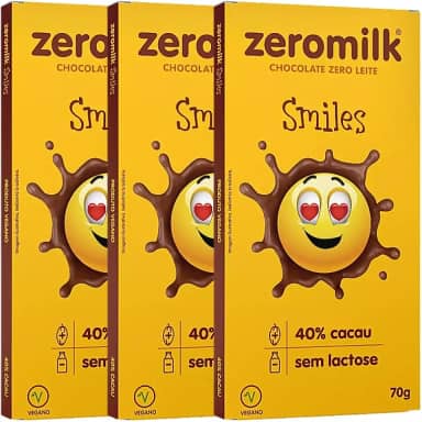 Kit 3 Unidades de Chocolate sem Lactose 40% Cacau Smiles de 70g cada - Zeromilk