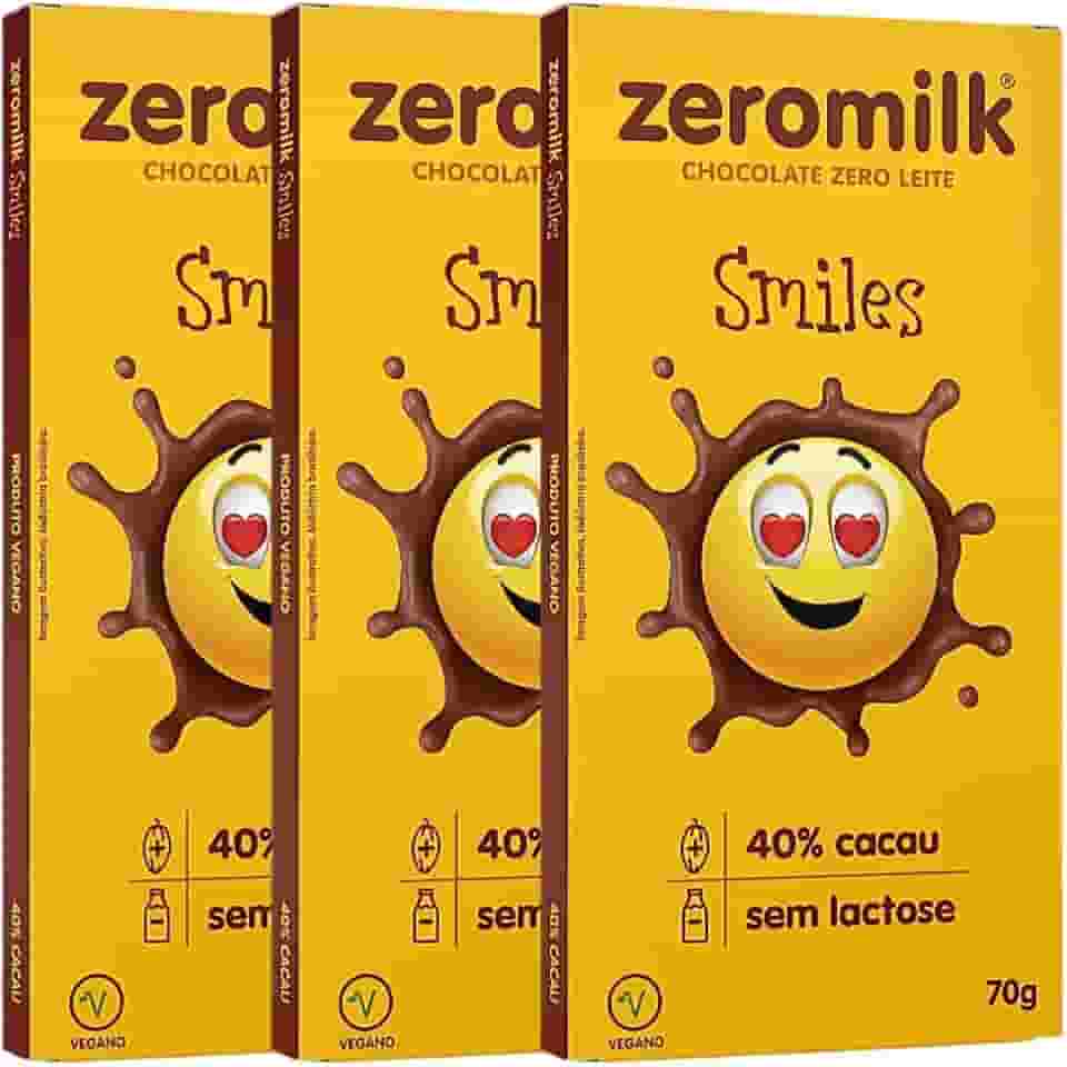 Kit 3 Unidades de Chocolate sem Lactose 40% Cacau Smiles de 70g cada - Zeromilk