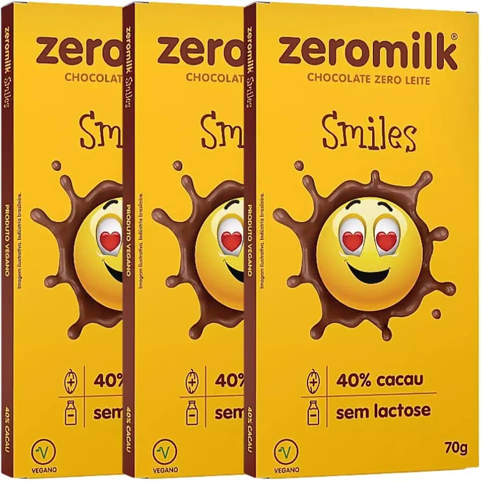 Kit 3 Unidades de Chocolate sem Lactose 40% Cacau Smiles de 70g cada - Zeromilk
