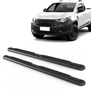 Par Estribo Lateral Oval Preto Strada Cabine Dupla E Simples 2021 A 2025 Kit Fixação Incluso