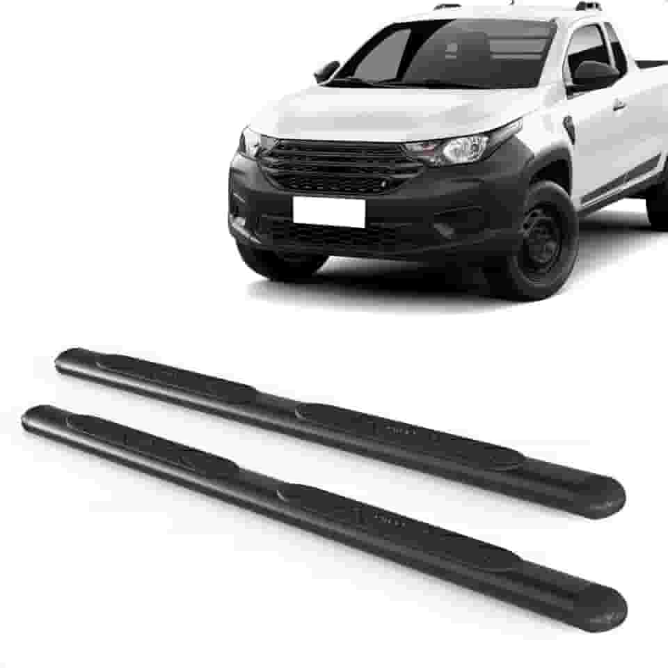Par Estribo Lateral Oval Preto Strada Cabine Dupla E Simples 2021 A 2025 Kit Fixação Incluso