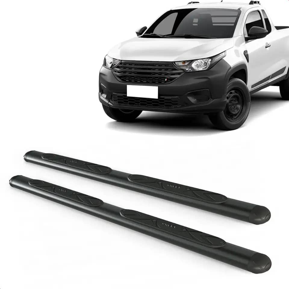 Par Estribo Lateral Oval Preto Strada Cabine Dupla E Simples 2021 A 2025 Kit Fixação Incluso