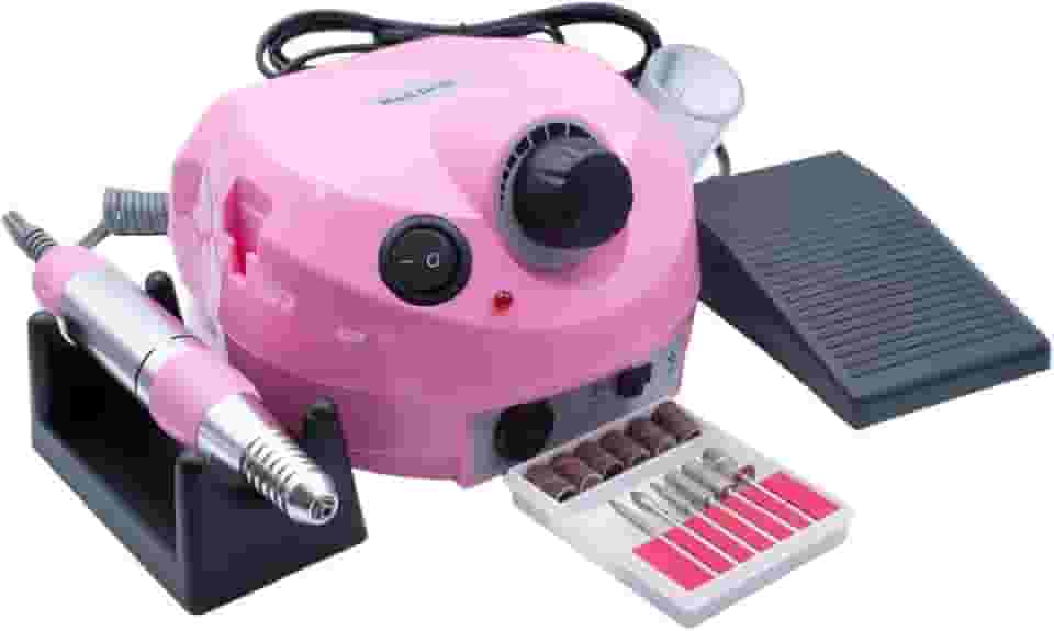 Lixadeira Motor Elétrica Porquinho com Pedal para Unhas Nail Drill Profissional Bivolt 110v - 220v, Rosa