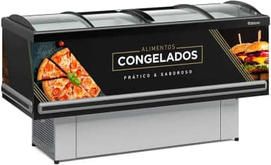 Ilha Expositor p/Congelados e Resfriados GESV-190CPR Plus Preta Vidro Curvo Deslizante Gelopar - Preto - 110V
