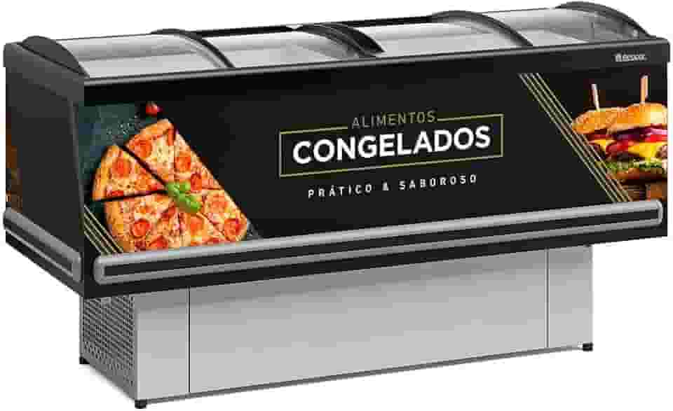 Ilha Expositor p/Congelados e Resfriados GESV-190CPR Plus Preta Vidro Curvo Deslizante Gelopar - Preto - 110V