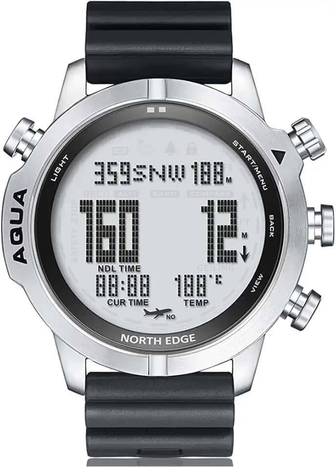 Relógio de computador de mergulho profissional Aqua para homens, mergulho, NDL, 50 m, relógio de mergulho com bússola, altímetro, barômetro, pedômetro, 100 m, à prova d'água,