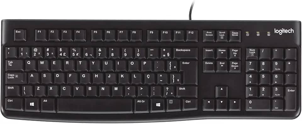 Teclado com fio USB Logitech K120, Resistente à Respingos, Barra de Espaço Curva, Compatível com PC e Notebook, Layout ABNT2