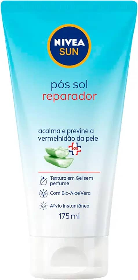 NIVEA SUN Pós Sol Reparador 175ml - Com bio Aloe Vera, o pós-sol acalma e previne a vermelhidão da pele, com efeito antioxidante e textura em gel, promovendo sensação de alívio instantâneo
