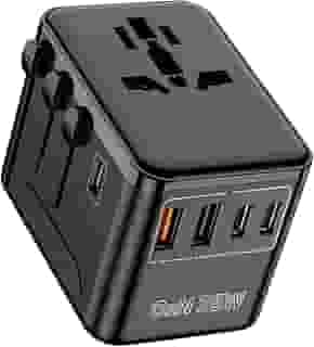 Carregador de Viagem Universal com 3 USB-C + 2 USB-A, Adaptador para 180+ Países, 35W, Preto - Compatível com PD/QC/PPS, 6 Dispositivos Simultâneos