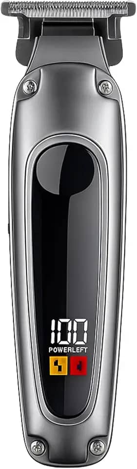 Máquina de Cortar Cabelo Profissional, Barbeador, Sem Fio, Recarregável USB, com Visor LCD, Lâmina de Titânio (Prata)