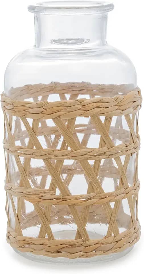 WOLFF - Vaso de Vidro e Fibra Natural 10cm x 19,5cm
