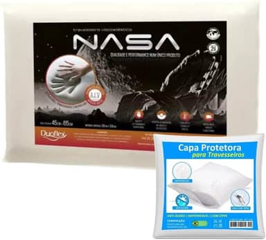 Kit Travesseiro Nasa X Antialérgico Antiácaro Original Viscoelástico Macio Confortável Duoflex + Capa Protetora impermeável com Zíper