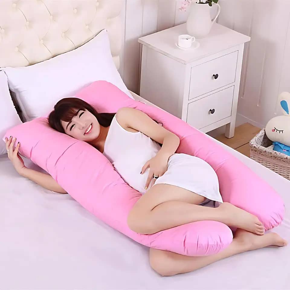 Travesseiro de Corpo para Gestante em Formato U, Suporte para Gravidez (Rosa)