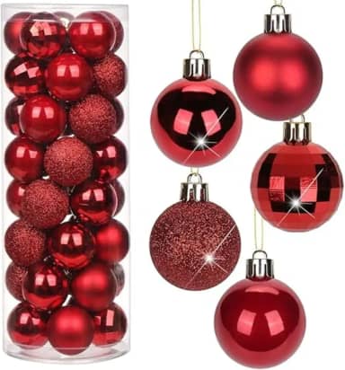 Kit 12 Bolas Lisas Foscas Glitter Vermelho 8CM Enfeites De Natal Para Árvore Natalina