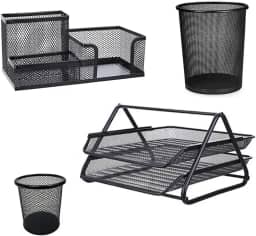 Kit Escritorio Organizador 4 Itens Bandeja Lixeira Porta Lapis Documento Trabalho Empresa Escrivaninha Mesa Home Office Organizaçao