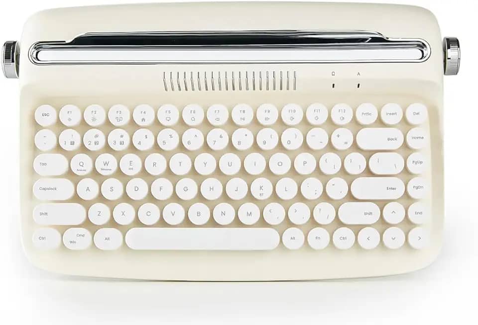 Teclado Bluetooth Retrô para Tablet e Celular (Bege)