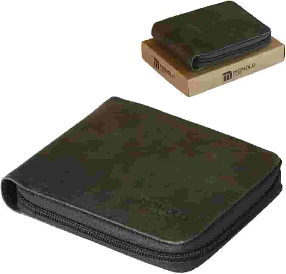 Carteira Masculina Couro Legítimo Ziper Porta Cartão Documentos Crédito CNH Grande Completa Monolo