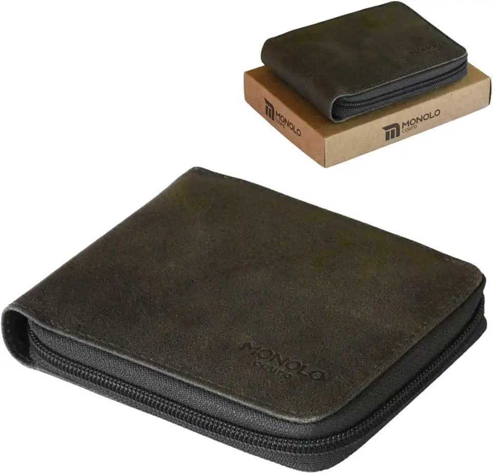 Carteira Masculina Couro Legítimo Ziper Porta Cartão Documentos Crédito CNH Grande Completa Monolo