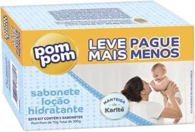 Kit Sabonete em Barra Pom Pom Loção Hidratante com 5 unidades de 70g cada