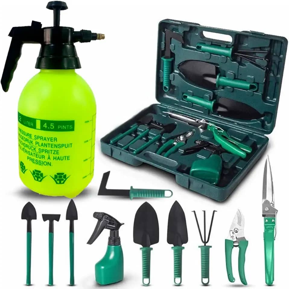 Kit Jardinagem Completo Pulverizador 2L Maleta com 11 Ferramentas para Jardim e Horta