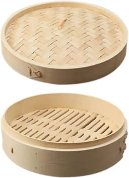 KiBcsLic Cesta de vapor de bambu com tampa, multifuncional, para cozinhar, chinesa, asiática, bolinhos de massa, para vegetais, sobremesas, cozimento a vapor, 27cm