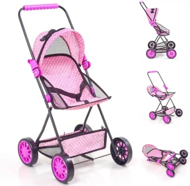 Carrinho de Boneca Baby Sag Preto com porta objeto Rosa