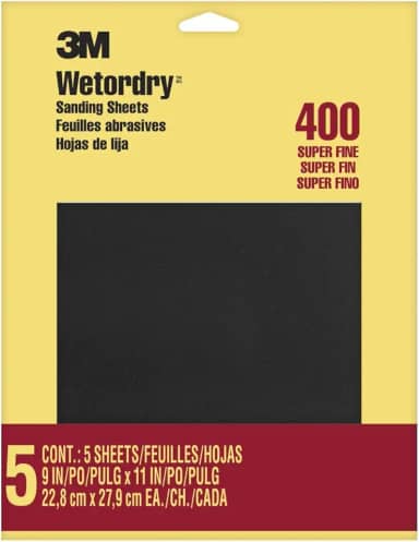 Lixa 3M Wetordry, 23 x 28 cm, grão 400, 5 folhas, para lixar entre camadas de verniz, laca, tinta e outros acabamentos, papel impermeável, papel de lixa (9085NA)