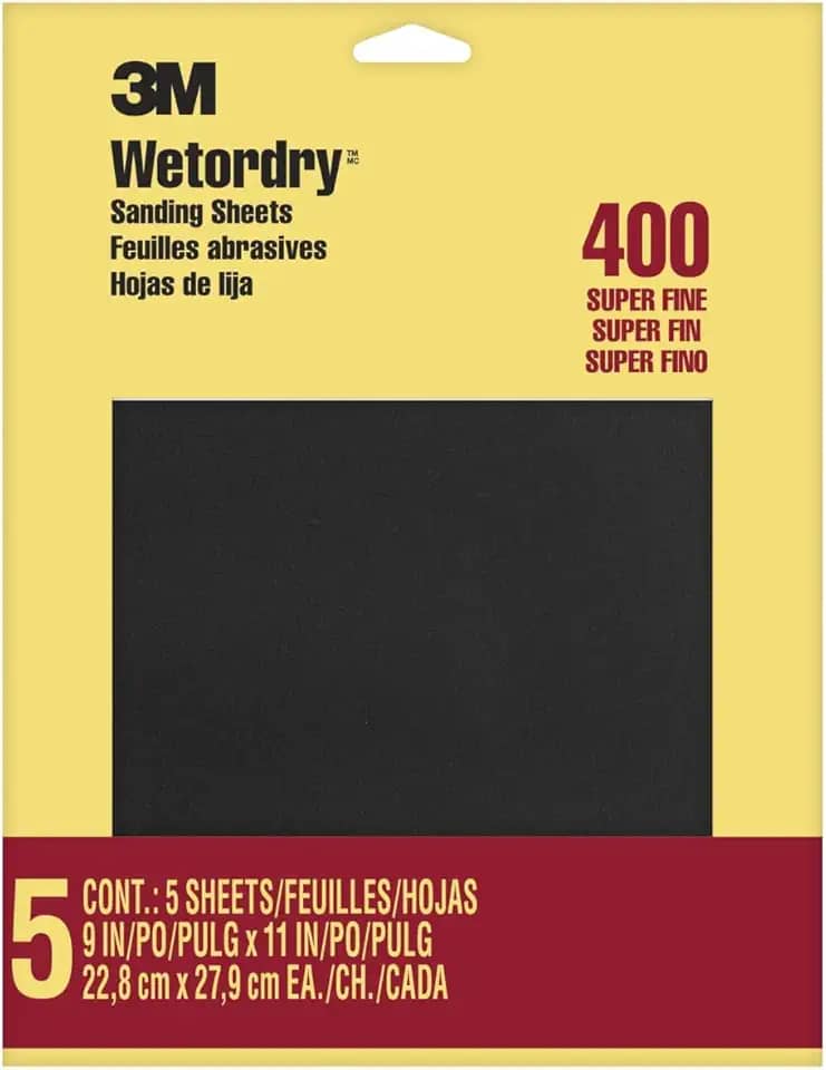 Lixa 3M Wetordry, 23 x 28 cm, grão 400, 5 folhas, para lixar entre camadas de verniz, laca, tinta e outros acabamentos, papel impermeável, papel de lixa (9085NA)