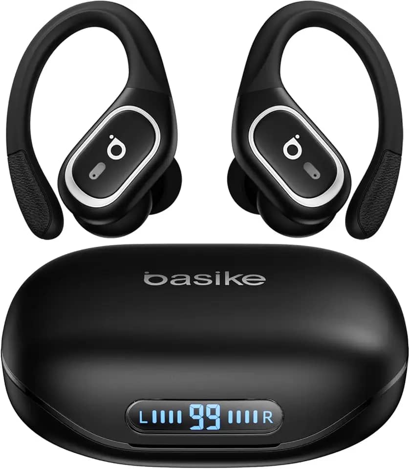Basike Fone de Ouvido Bluetooth 6.0 Esportivo Intra-Auricular, Som Hi-Fi Estéreo, Suporta Chamadas de Voz, Display LED, TWS/IPX5/ENC Compatível com Android e iOS – Preto