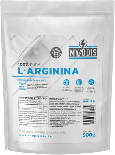 L-Arginina 500g - 100% Pura Importada - em Pó - Myódis