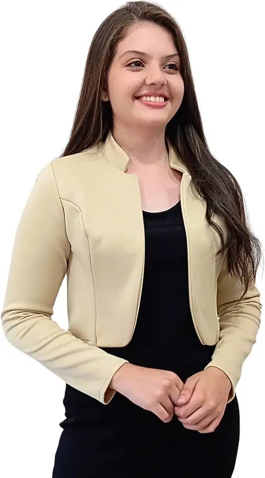 Blazer Feminino, Estilo Bolero, Manga Longa