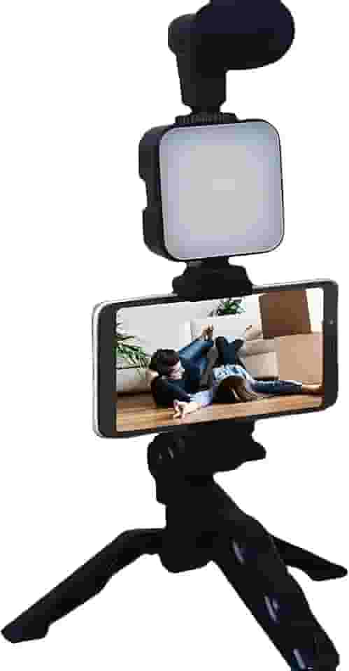Tripé Suporte de Celular Com Led Kit de Gravação Completo - Com Microfone Condensador P2 e Controle Sem Fio - Estabilizador de Vídeo para Youtubers e Criadores de Conteúdo - BOLYDOOM