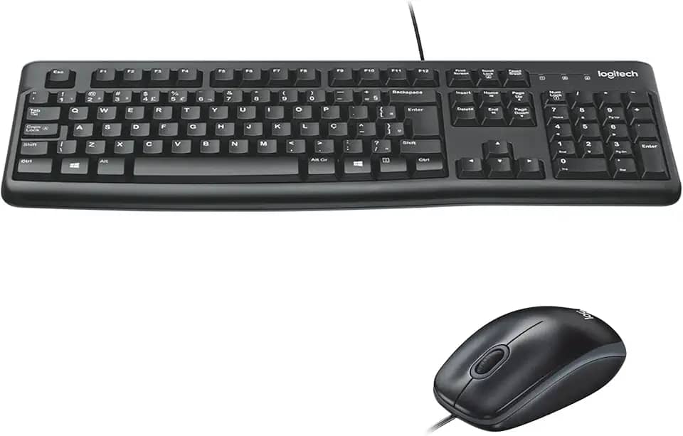 Combo Teclado e Mouse com fio USB Logitech MK120 com Design Confortável, Durável e Resistente à Respingos, USB e Layout ABNT2