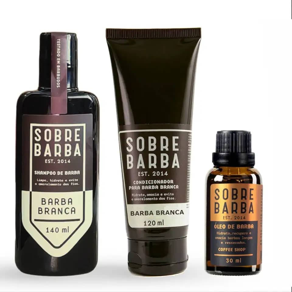 Kit para Barba - Shampoo e Condicionador Barba Branca + Óleo Sobrebarba Coffee Shop