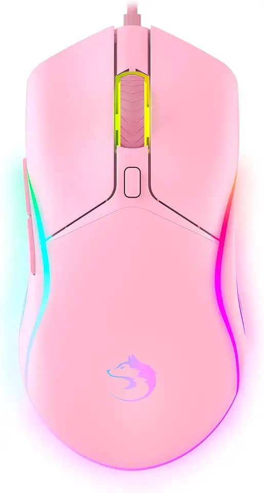 Mouse Gamer Rosa LED RGB 8000DPI com Software Programável Sensor Gamer Profissional Fade Fofinho Feminino Presente Ozzix