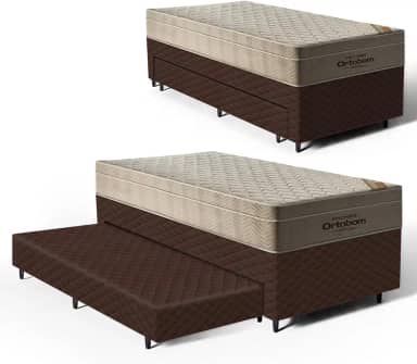 Cama Box com Colchao de Molas Ensacadas Ortobom AirTech SpringPocket + Auxiliar de Espuma Unique Solteiro 88cm