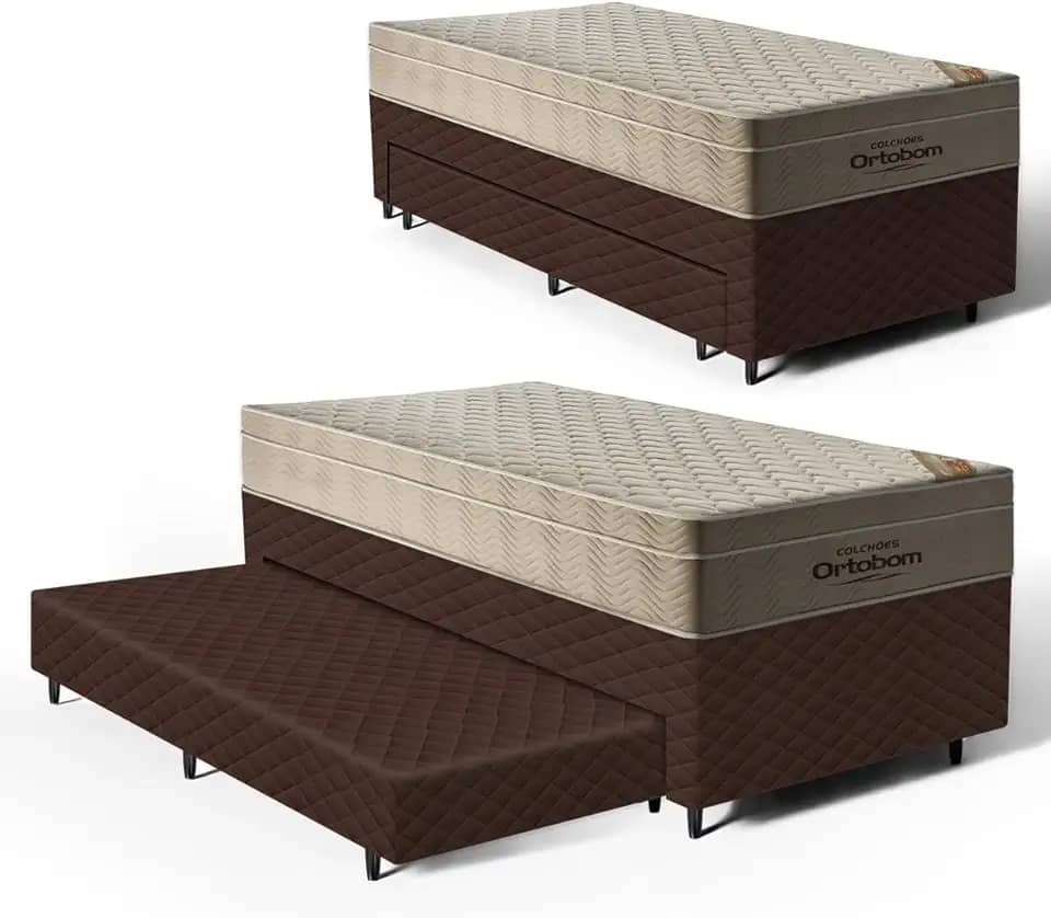 Cama Box com Colchao de Molas Ensacadas Ortobom AirTech SpringPocket + Auxiliar de Espuma Unique Solteiro 88cm