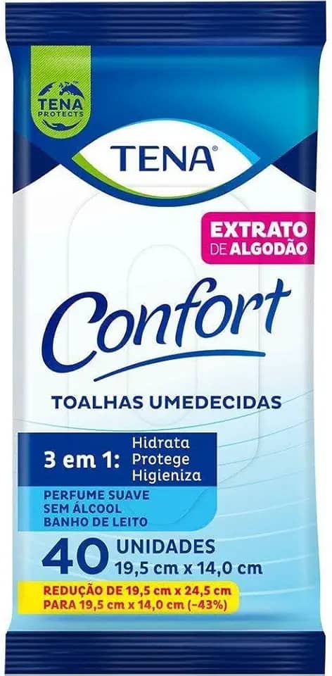 Tena Confort, Toalha Umedecida para Banho de Leito Compacta, 40 unidades