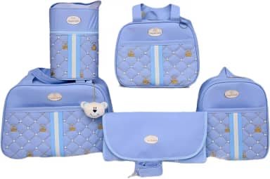 Kit Bolsa Maternidade, Mochila com Chaveiro de Ursinho, Bolsa Térmica, Trocador Impermeável, 5 Peças