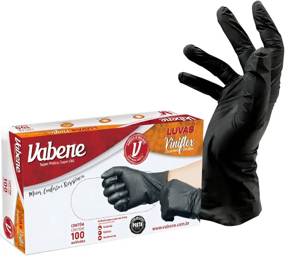 Luva Descartável Viniflex Preta Tamanho G 100 Unidades S/Pó | Pacote com Alta Resistência | Confortável e Higiênica | Uso Profissional, Doméstico e Alimentação.