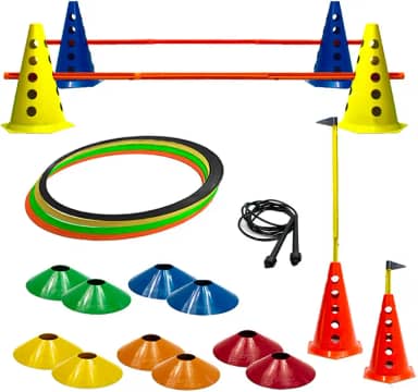Cones Com Barreiras + 10 Pratos + Argolas De Agilidade