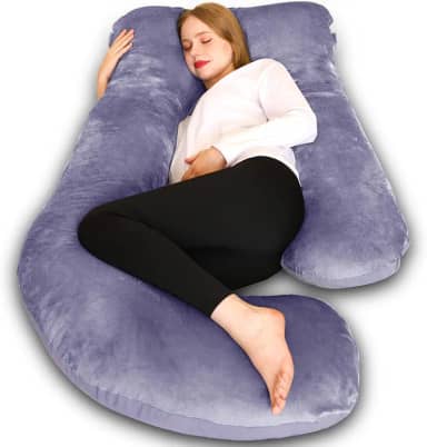 Chilling Home Travesseiro de gravidez, travesseiro de maternidade de corpo inteiro em forma de U 147 cm, travesseiros de gravidez essenciais para mulheres grávidas para dormir com capa removível