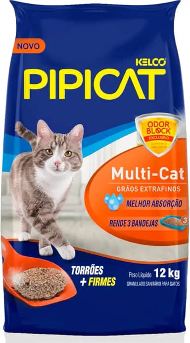 Pipicat 12 kg - Areia Higiênica Multicat para Gatos