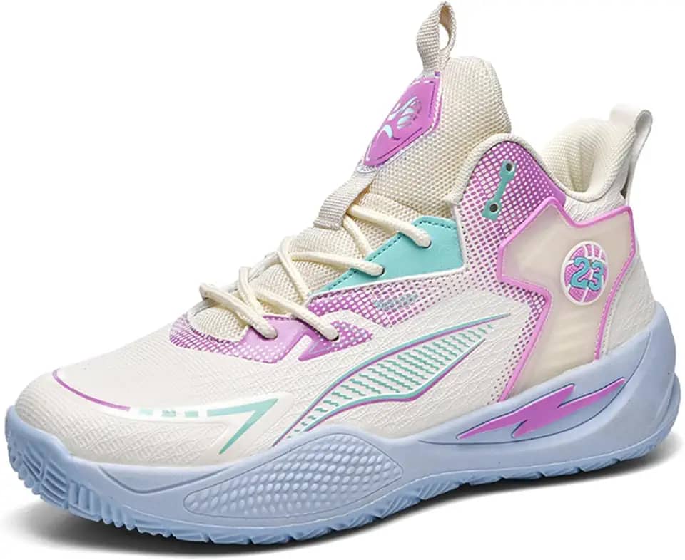 Novetra Tênis de basquete duráveis de cano alto para homens/mulheres com design elegante de bloqueio de cores(Beige,41 BR)