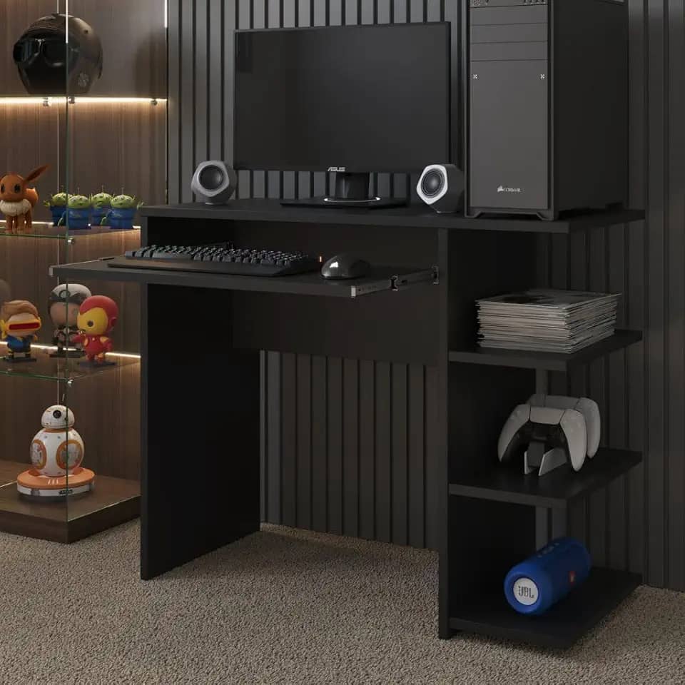 Mesa Escrivaninha Para Computador Escritório Pc gamer (preto/preto)