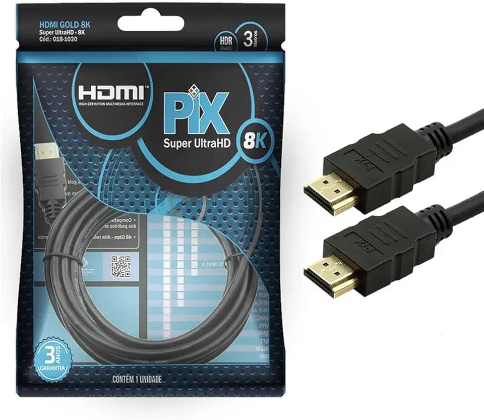 PIX CABO HDMI GOLD 2.1-8K HDR 19P 1.5M, Pix, 018-1015 (Embalagem pode variar)