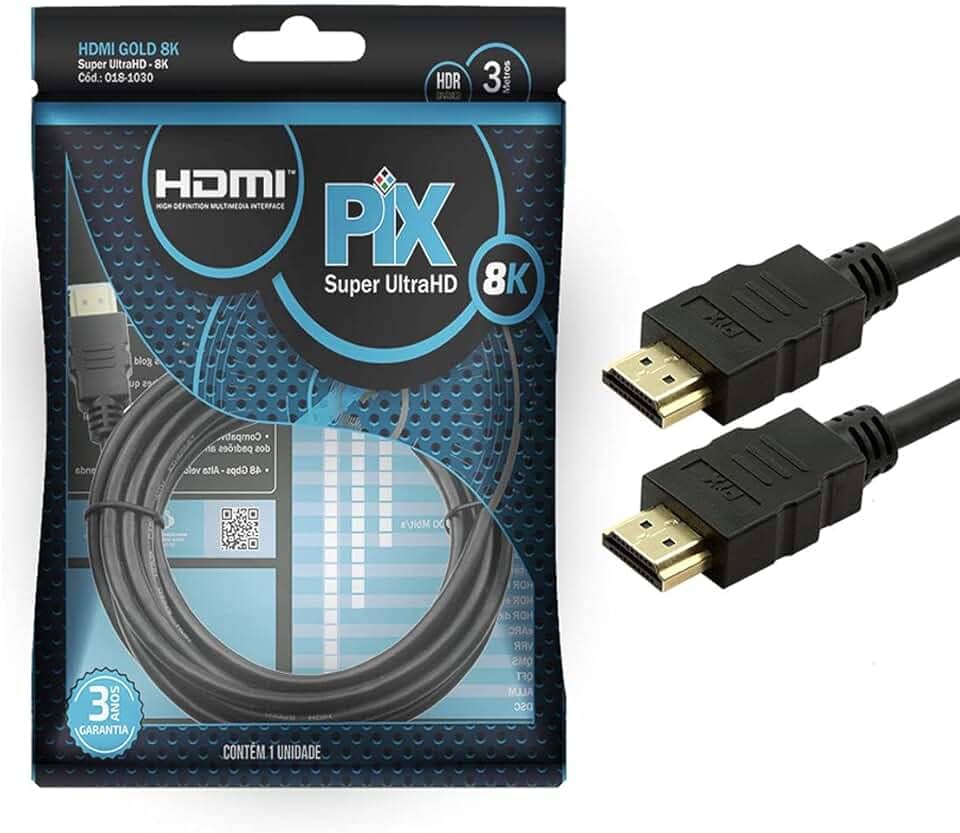 PIX CABO HDMI GOLD 2.1-8K HDR 19P 1.5M, Pix, 018-1015 (Embalagem pode variar)