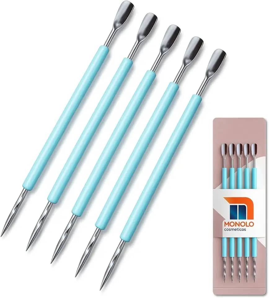 Kit 5 Espátula Curva Palito Silicone Manicure Cutelaria Cutícula Unha Inox Premium MONOLO (Verde)