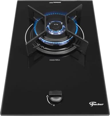 FISCHER COOKTOP À GÁS 1 BOCA FIT LINE TREMPE IRON MESA VIDRO PRETO BIVOLT 36300-102670
