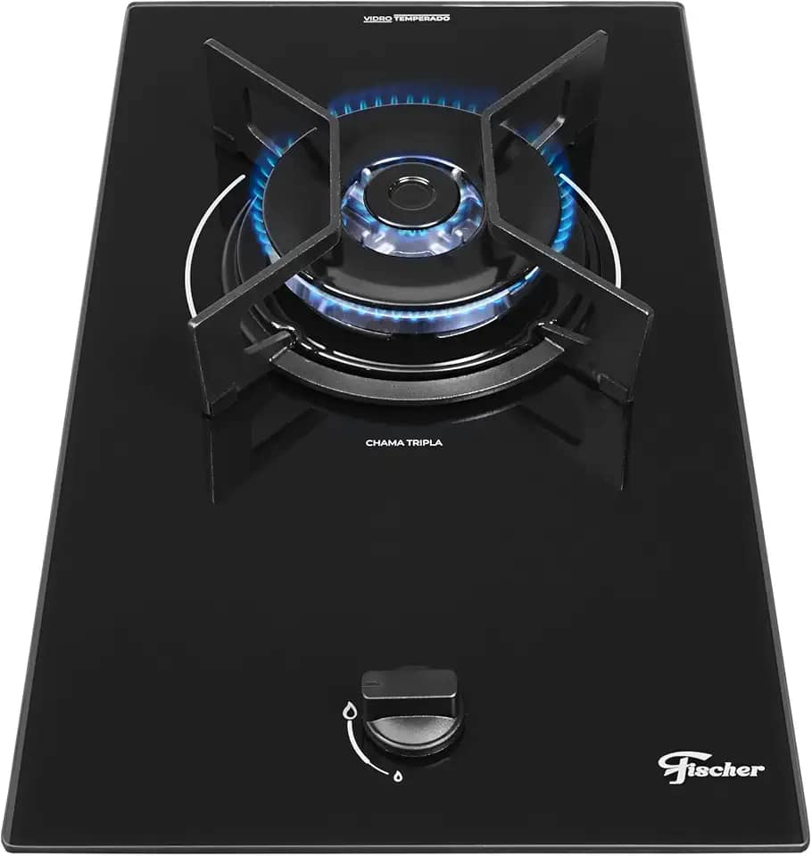 FISCHER COOKTOP À GÁS 1 BOCA FIT LINE TREMPE IRON MESA VIDRO PRETO BIVOLT 36300-102670